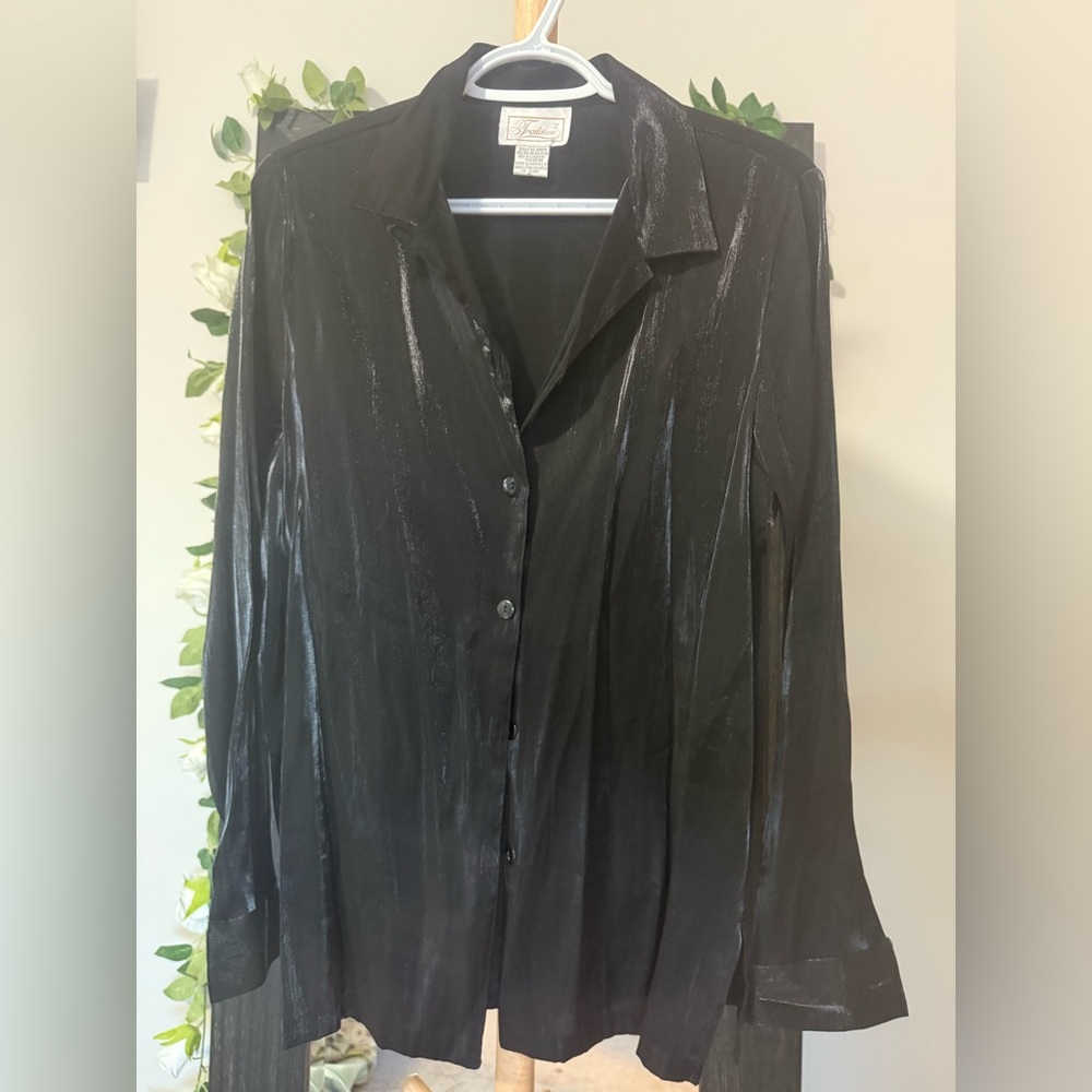 Shimmering Black Button-Up Blouse